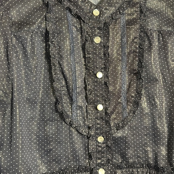 Soup Blue Polka Dot Blouse size‎ s/m  3/4 sleeves  ruffles many style details - Picture 3 of 14